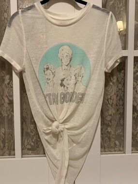 Source Unknown White "Stay Golden" Short Sleeve Tee with Aqua Graphic